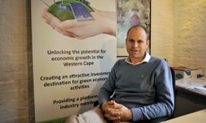  Greencape chief executive Evan Rice in his office in Cape Town. Renewable energy in South Africa now accounts for about one-tenth of the country’s electricity supply. Photograph: Jeffrey Barbee