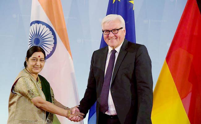 External Affairs Minister Sushma Swarah meets her German counterpart Frank-Walter Steinmeier in Berlin. (Press Trust of India)