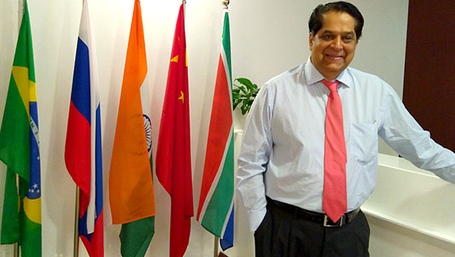 KV Kamath, the chief of the New Development Bank set up by the BRICS, at his office in the financial district of Shanghai on Monday. (HT Photo)