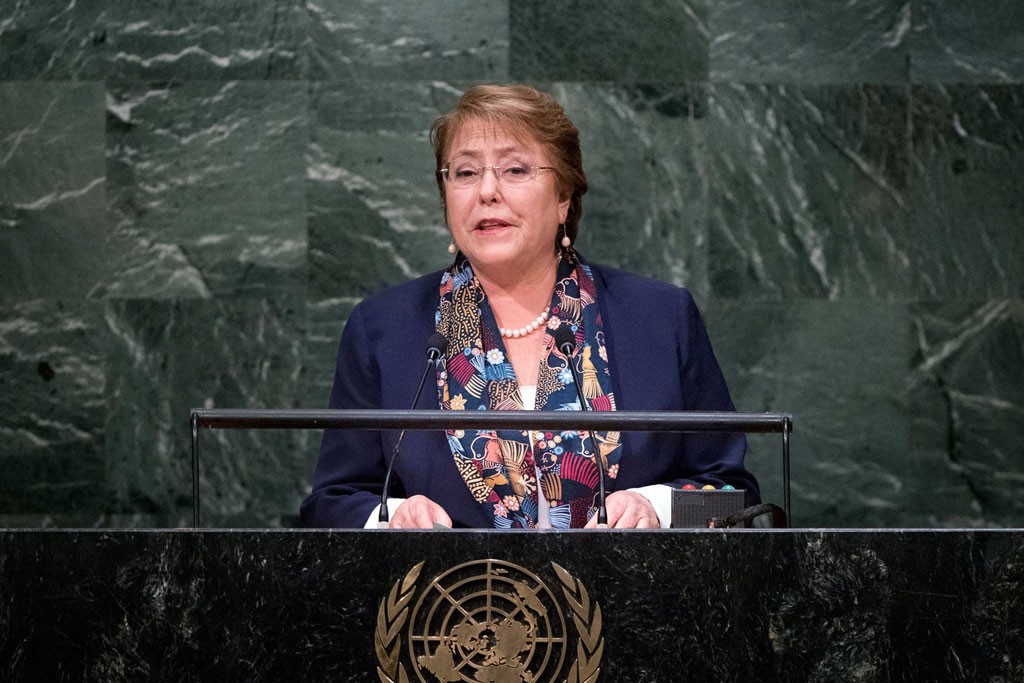 President Michelle Bachelet Jeria of Chile addresses the general debate of the General Assembly’s seventieth session. UN Photo/Amanda Voisard Her Excellency Michelle BACHELET JERIA President THE REPUBLIC OF CHILE