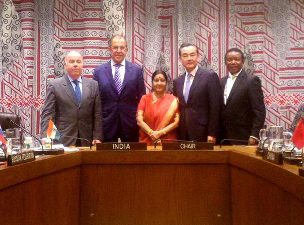 BRICS Foreign Ministers meet in New York on the sidelines of the UNGA on 29th September 2015 [Image: MFA, Russia]