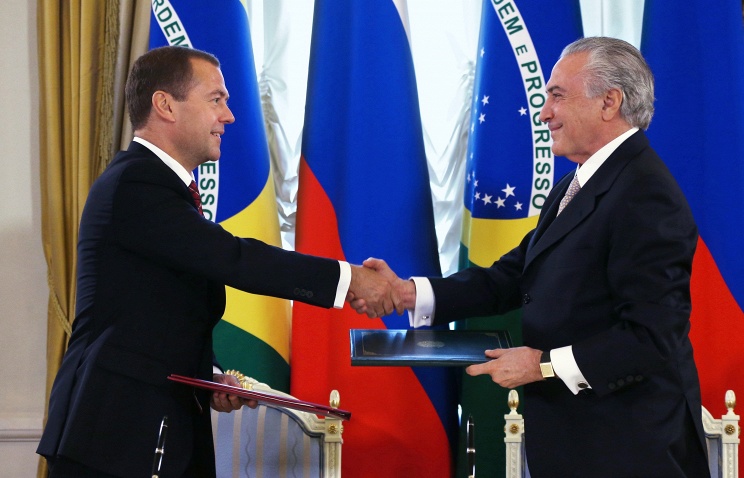 Russian Prime Minister Dmitry Medvedev and Brazilian Vice President Michel Temer at the meeting of the Russian-Brazilian High-Level Cooperation Commission in Moscow. © RIA Novosti/Yekaterina Shtukina