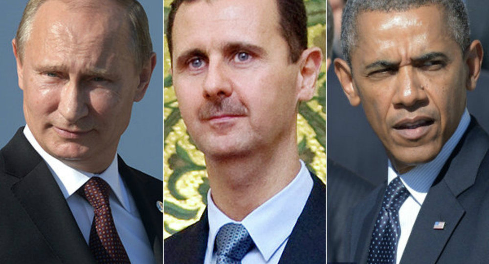 Russian President Vladimir Putin, Syrian Presidenr Bashar al-Assad and US President Barack Obama. © RIA Novosti