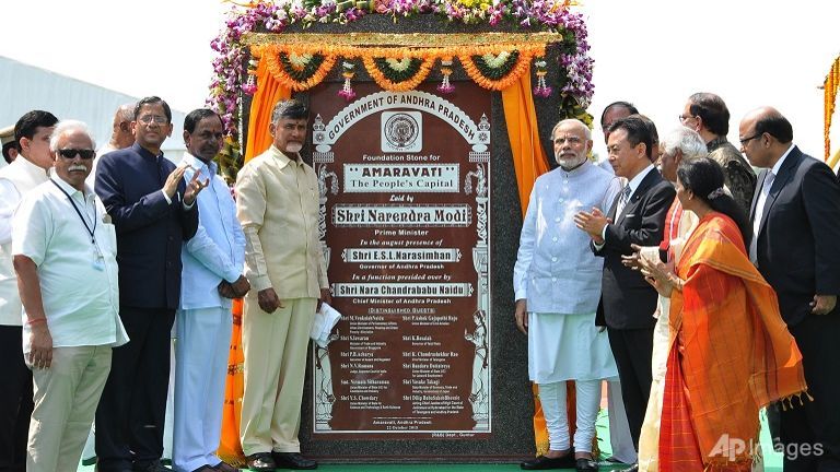Narendra Modi laid the foundation stone for Amaravati. © Channel Newsasia