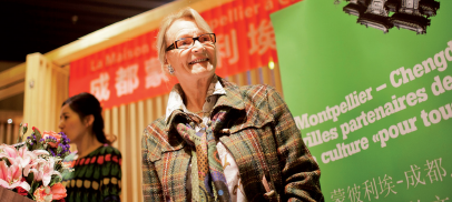 Helene Mandroux, former mayor of Montpellier, France, at a ceremony in Chengdu to celebrate the relocation of the Home of Montpellier — an organization sponsored by the two city governments — to the high-tech industrial area in Chengdu in March, 2014.