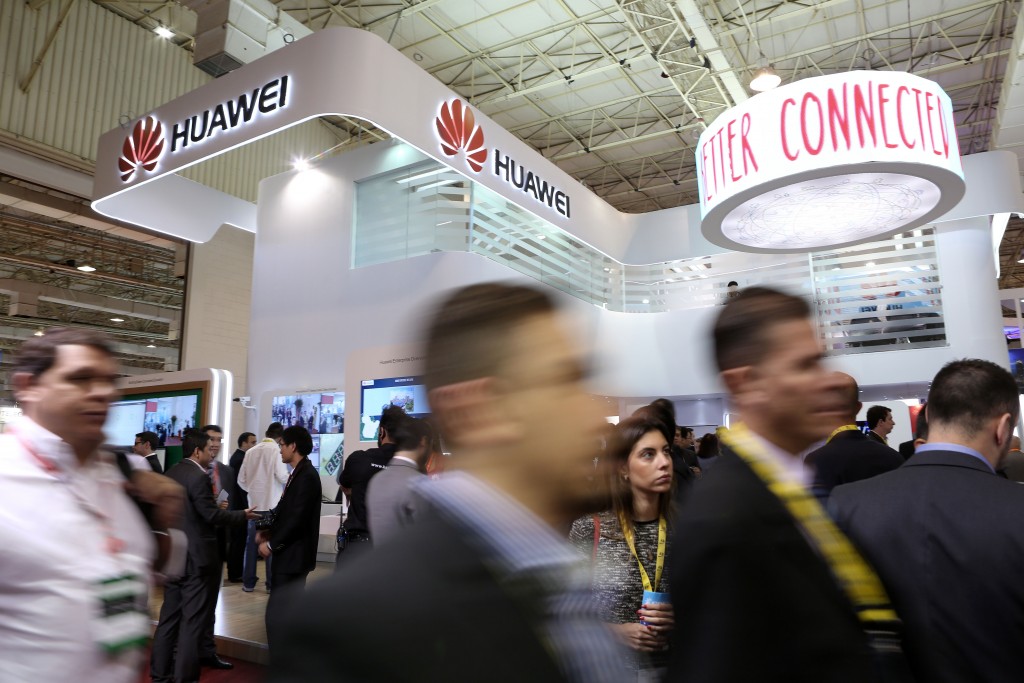 The Huawei booth is featured at Futurecom in Sao Paulo, Brazil, on Oct 28. Futurecom is one of the most important Telecom and Information Technology events in Latin America and is held Oct 26-29. Provided to China Daily
