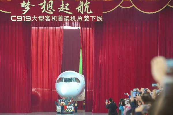 China’s first homemade large passenger aircraft is unveiled at a plant of Commercial Aircraft Corporation of China, Ltd. (COMAC), in Shanghai, east China on 2 November 2015