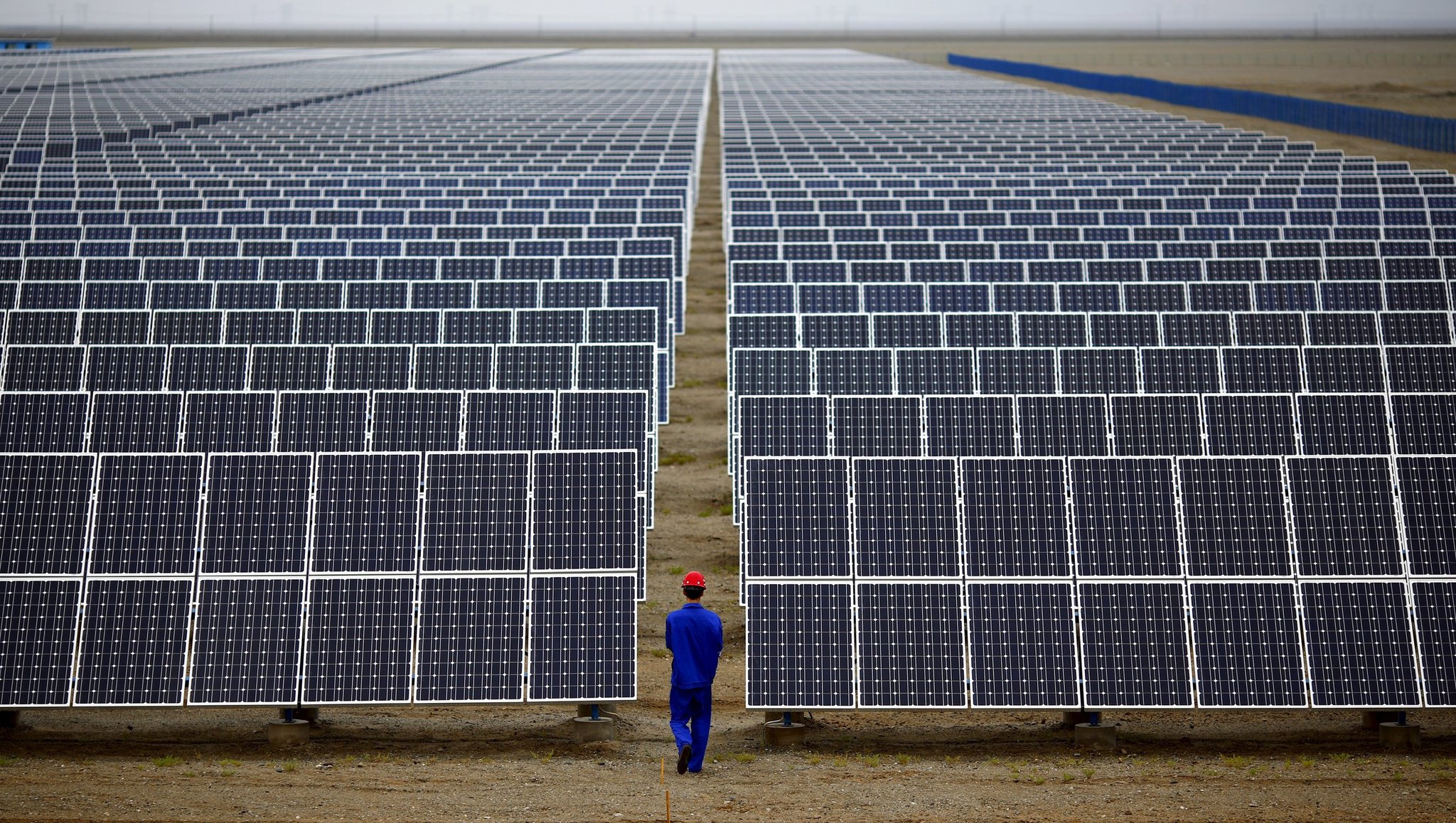 Solar panels in Gansu Province, China. The Chinese government wants to generate 150 to 200 gigawatts of electricity using solar power by 2020, potentially quadrupling the previous target. Carlos Barria/Reuters