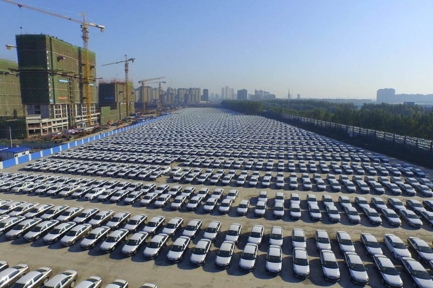 New Volkswagen cars sit in a parking lot in Changchun, Jilin province, China. Photo: sheng li/Reuters