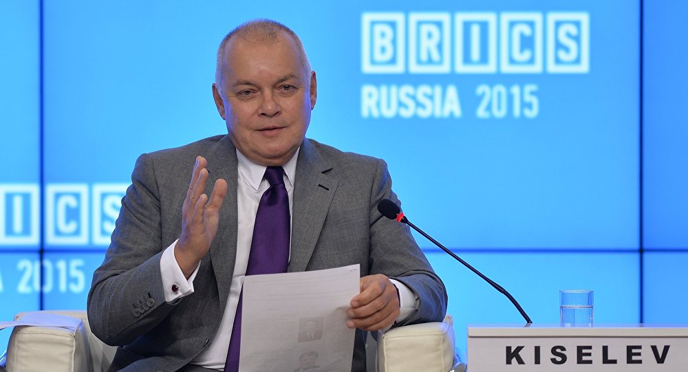 Rossiya Segodnya CEO Dmitry Kiselev stressed the need for media cooperation, noting that otherwise the five BRICS members are left dependent on third-party sources of information. © BRICS Photohost