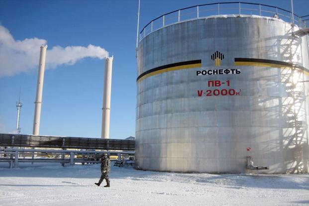 A file photo of oil storage tank at Rosneft’s Priobskoye oil field in western Siberia, Russia. Photo: Bloomberg
