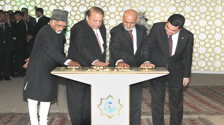 Indian Vice President, Shri Mohd. Hamid Ansari along with the President of Turkmenistan, Mr. Gurbanguly Berdimohamedov, the President of Afghanistan, Mr. Ashraf Ghani and the Prime Minister of Pakistan, Mr. Nawaz Sharif pressing the button to begin the welding process of the TAPI Gas Pipeline, in Mary, Turkmenistan on December 13, 2015. Source: PIB