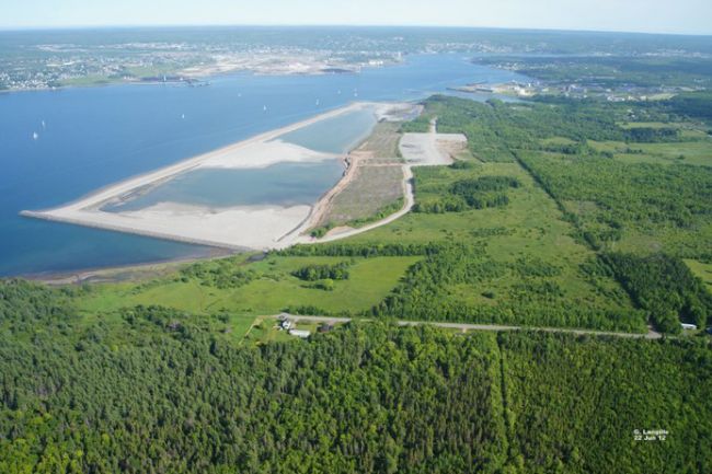An aerial view of the greenfield site near Sydport, which could be the home for a deep-water container terminal, is seen in this image. Harbor Port Development Partners, which has the exclusive right to market the port of Sydney, has signed a deal with China Communications Construction Company Ltd. related to the design, construction and ownership of the container terminal.