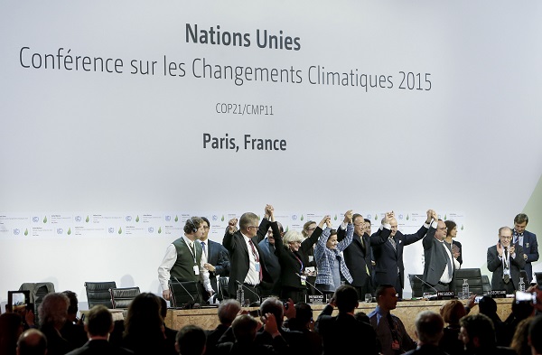 Photo taken on Dec. 12, 2015 shows the final conference at the COP21, in Le Bourget, Paris, Dec.12, 2015 [Xinhua]