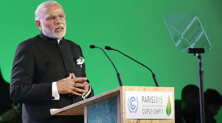 Modi at Paris Climate Summit. PTI Photo