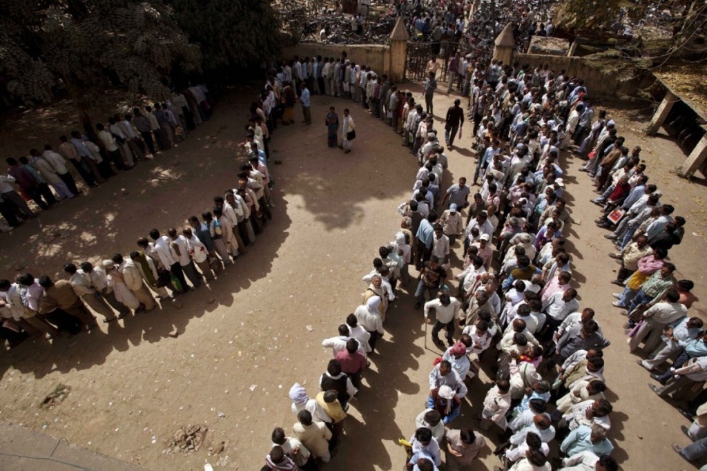 Unemployed Indians stand in a queue to register at the Employment Exchange Office in Allahabad, in the northern Indian state of Uttar Pradesh, in 2012. Photo: Rajesh Kumar Singh/AP