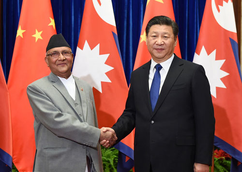 Nepal Prime Minister K P Oli and Xi Jinping