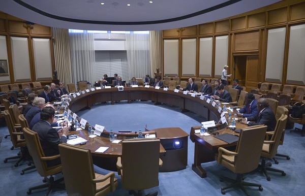 Delegates of BRICS (Brazil, Russia, India, China and South Africa) attend a special meeting of New Development Bank Board of Governors in Washington D.C., the United States, April 14, 2016. Photo: Xinhua