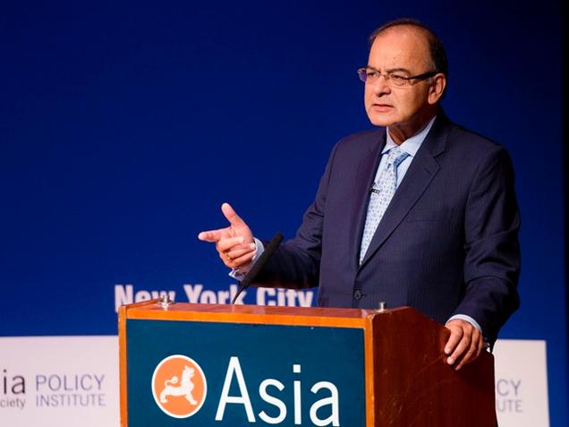 Finance Minister Arun Jaitley speaks at the Asia Society on "Made in India: The New Deal.", on Monday, in New York.