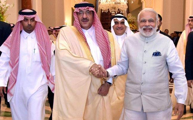 Prime Minister Narendra Modi bidding adieu to Crown Prince and Interior Minister of Saudi Arabia Mohammed bin Naif in Riyadh on Sunday. Photo: PTI