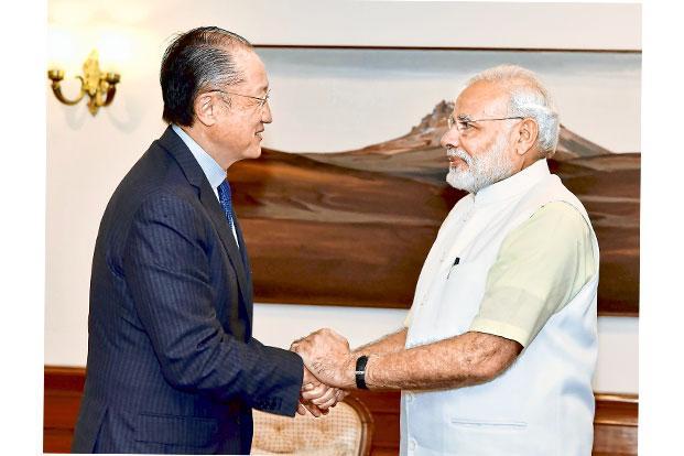 World Bank president Jim Yong Kim with Prime Minister Narendra Modi. Photo: AFP/PIB