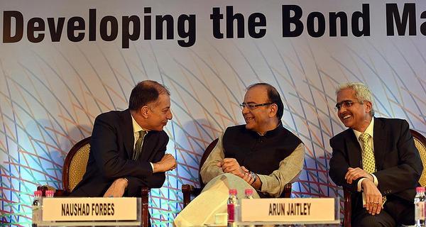 Bonding time: Naushad Forbes, president, CII, Finance Minister Arun Jaitley and Shaktikanta Das, Secretary Department of Economic Affairs at a seminar in Mumbai. Photo; Prashant Nakwe.