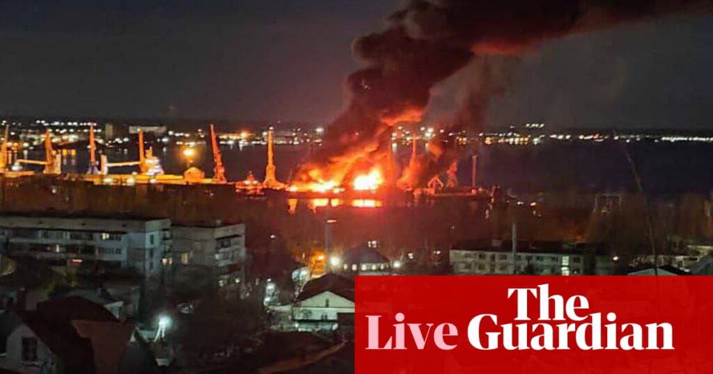 Russia-Ukraine war live: Moscow confirms large warship hit in Crimean port