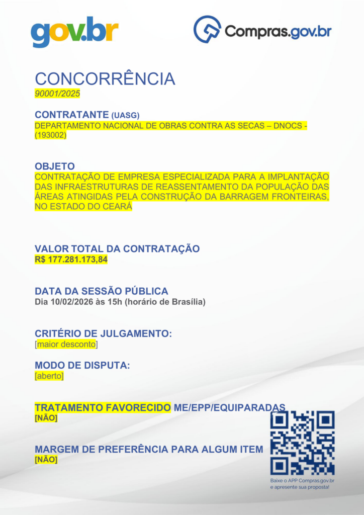 Brazil: Contratação de empresa especializada para a implantação das infraestruturas de reassentamento da população das áreas atingidas pela construção da barragem Fron…