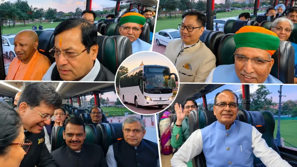 BRICS डिनर के लिए एक बस में दिग्गज नेता, योगी समेत कई सीएम और मंत्री दिखे साथ, रिजिजू ने शेयर किया वीडियो